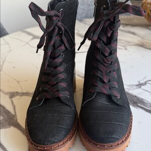 Vince Camuto Black Lace-Up Boots with Brown Sole